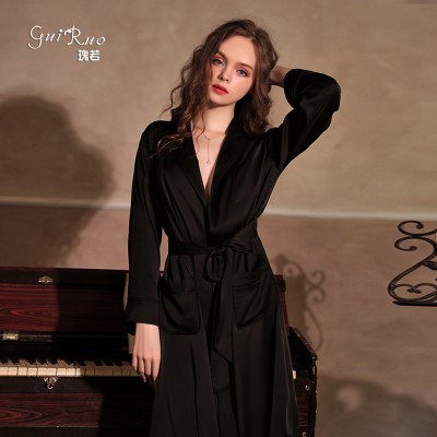 Guiruo Brand Spring and Summer New European and American Pajamas Women's Sexy Deep V Imitation Silk Pajamas Bathrobe Home Furnishing 879