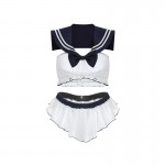 Guiruo Fun Lingerie Sexy Mesh Perspective Attractive Student Suit Sailor Suit Three Point Off the waist Uniform Set 1638