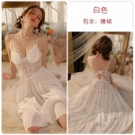 Guiruo Sexy Deep V Chest Cushion Steel Ring Gathering Perspective Lace Satin Suspended Sleeping Dress Women's Home Set J2987