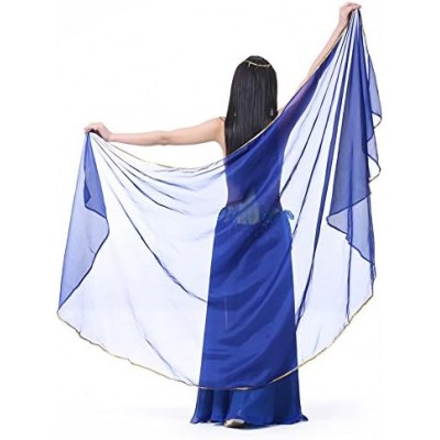 8.2 ft x 3.9 ft Light Weight Semicircle Chiffon Veil Belly Dance Scarf Blue Veil Scarf Shawls Trimed Gold Sequence