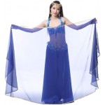 8.2 ft x 3.9 ft Light Weight Semicircle Chiffon Veil Belly Dance Scarf Blue Veil Scarf Shawls Trimed Gold Sequence