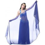 8.2 ft x 3.9 ft Light Weight Semicircle Chiffon Veil Belly Dance Scarf Blue Veil Scarf Shawls Trimed Gold Sequence