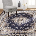 Home Dynamix Premium Sakarya Traditional Medallion Border Area Rug, Navy Blue, 7&#39;8&#34;x10&#39;7&#34; Rectangle