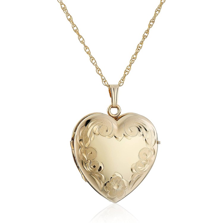 14k Yellow Gold-Filled Engraved Four-Picture Heart Locket Necklace, 20&#34;