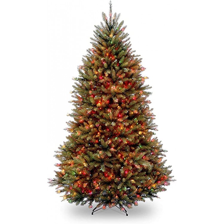 National Tree Company Pre-Lit Artificial Full Christmas Tree, Green, Dunhill Fir, Multicolor Lights, Includes Stand, 7.5 Feet