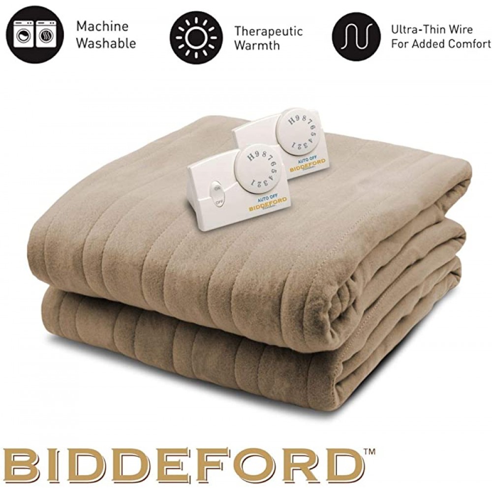 Biddeford Blankets, LLC Comfort Knit Heated Blanket, King, Fawn