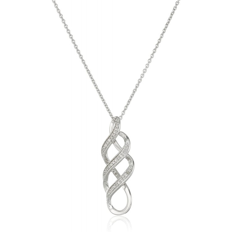 Sterling Silver Diamond Twist Pendant Necklace (1/10 cttw), 18&#34;