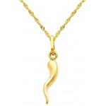 The World Jewelry Center 14k Yellow Gold Cornicello Italian Horn Pendant with 1.2mm Singapore Chain Necklace