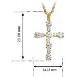 Jewelili 10K Gold 2 MM and 3 MM Round White Cubic Zirconia Cross Pendant Necklace, 18&#34; Rope Chain