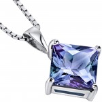 Peora 14 Karat Gold Pendant for Women, Classic 8mm Princess Cut Solitaire in Genuine and Created Gemstones