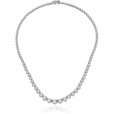 Platinum-Plated Sterling Silver Swarovski Zirconia Round-Cut Graduated Riviera Necklace