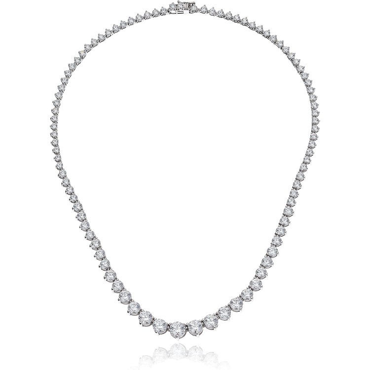 Platinum-Plated Sterling Silver Swarovski Zirconia Round-Cut Graduated Riviera Necklace