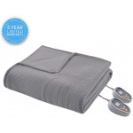 Beautyrest Electric Micro Fleece Luxury Soft Blanket-Secure Comfort Technology-Two 20-Setting Heat Controllers for Bed or Couch, Queen, Grey