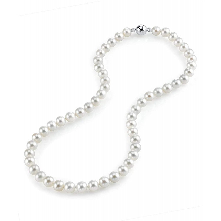 THE PEARL SOURCE AAA Quality Round White Freshwater Cultured Pearl Necklace for Women with Magnetic Clasp