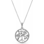 Pandora Jewelry Family Tree Hearts Cubic Zirconia Necklace in Sterling Silver, 31.5&#34;