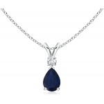 September Birthstone - Blue Sapphire Teardrop Pendant Necklace for Women with Diamond (6x4mm Blue Sapphire)