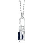 September Birthstone - Blue Sapphire Teardrop Pendant Necklace for Women with Diamond (6x4mm Blue Sapphire)