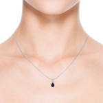 September Birthstone - Blue Sapphire Teardrop Pendant Necklace for Women with Diamond (6x4mm Blue Sapphire)