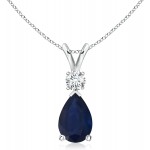 September Birthstone - Blue Sapphire Teardrop Pendant Necklace for Women with Diamond (6x4mm Blue Sapphire)