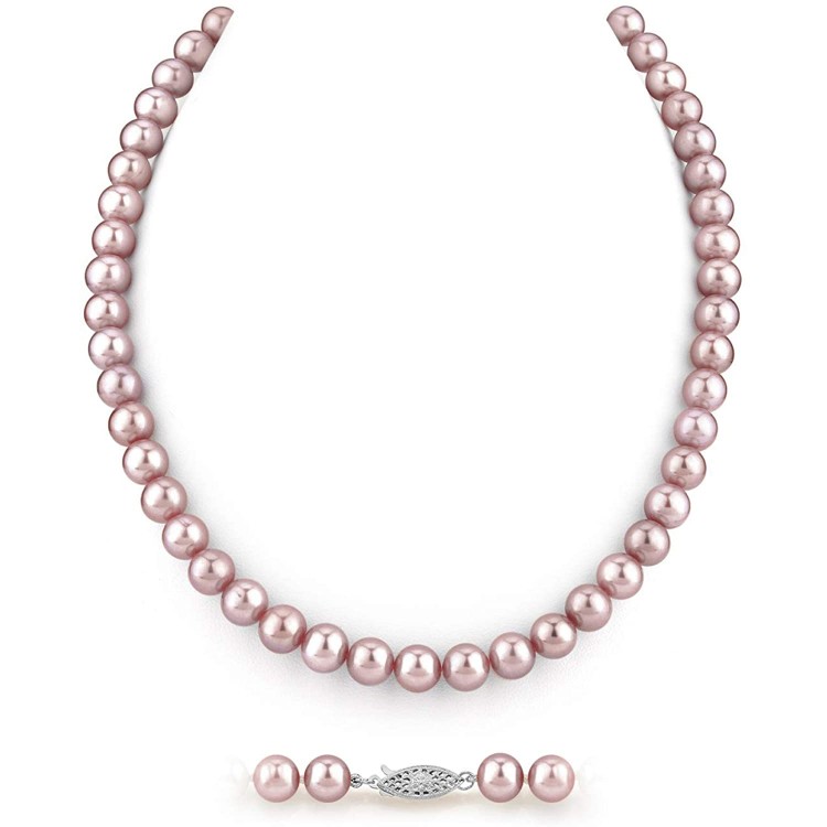 THE PEARL SOURCE AAA Quality Round Pink Freshwater Cultured Pearl Necklace for Women