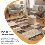 SUPERIOR Rockwood Modern Geometric Patchwork Polypropylene Indoor Area Rug or Runner with Jute Backing, 5&#39; X 8&#39;, Slate