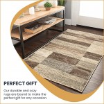 SUPERIOR Rockwood Modern Geometric Patchwork Polypropylene Indoor Area Rug or Runner with Jute Backing, 5&#39; X 8&#39;, Slate