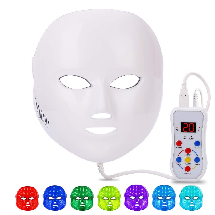 Led Face Mask Light Therapy, NEWKEY 7 Led Light Therapy Facial Skin Care Mask - Blue & Red Light for Acne Photon Mask - Korea PDT Technology for Acne Reduction