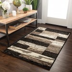 SUPERIOR Rockwood Modern Geometric Patchwork Polypropylene Indoor Area Rug or Runner with Jute Backing, 2&#39; X 3&#39;, Chocolate