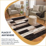 SUPERIOR Rockwood Modern Geometric Patchwork Polypropylene Indoor Area Rug or Runner with Jute Backing, 2&#39; X 3&#39;, Chocolate