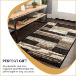 SUPERIOR Rockwood Modern Geometric Patchwork Polypropylene Indoor Area Rug or Runner with Jute Backing, 2&#39; X 3&#39;, Chocolate