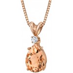 Peora Morganite with Genuine Diamond Pendant in 14K Rose Gold, Elegant Teardrop Solitaire, Pear Shape, 10x7mm, 1.80 Carats total