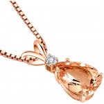 Peora Morganite with Genuine Diamond Pendant in 14K Rose Gold, Elegant Teardrop Solitaire, Pear Shape, 10x7mm, 1.80 Carats total