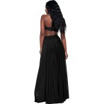 TOB Women&#39;s Sexy Summer Halter Slit 2 Piece Maxi Chiffon Dress Skirt Set