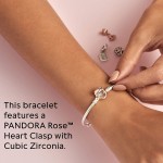 PANDORA Jewelry Moments Pave Heart Clasp Snake Chain Cubic Zirconia Bracelet in Rose