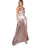 SheIn Women&#39;s Sexy Satin Deep V Neck Backless Maxi Club Party Evening Dress