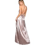 SheIn Women&#39;s Sexy Satin Deep V Neck Backless Maxi Club Party Evening Dress