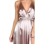 SheIn Women&#39;s Sexy Satin Deep V Neck Backless Maxi Club Party Evening Dress