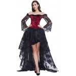 Kimring Women's Steampunk Victorian Off Shoulder Corset Top With High Low Skirt