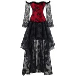 Kimring Women's Steampunk Victorian Off Shoulder Corset Top With High Low Skirt