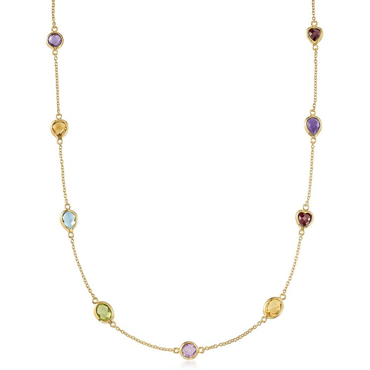 Ross-Simons 8.40 ct. t.w. Multi-Stone Station Necklace in 18kt Gold Over Sterling