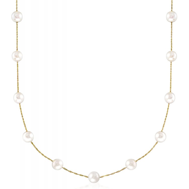 Ross-Simons 6-6.5mm Cultured Pearl Station Necklace in 14kt Yellow Gold