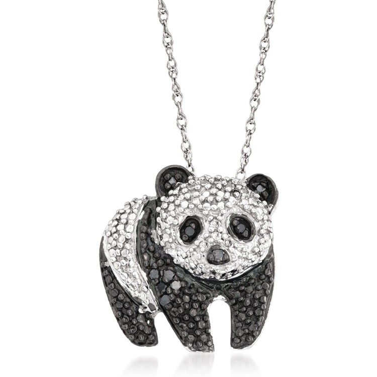 Ross-Simons 0.10 ct. t.w. Black and White Diamond Panda Pendant Necklace in Sterling Silver