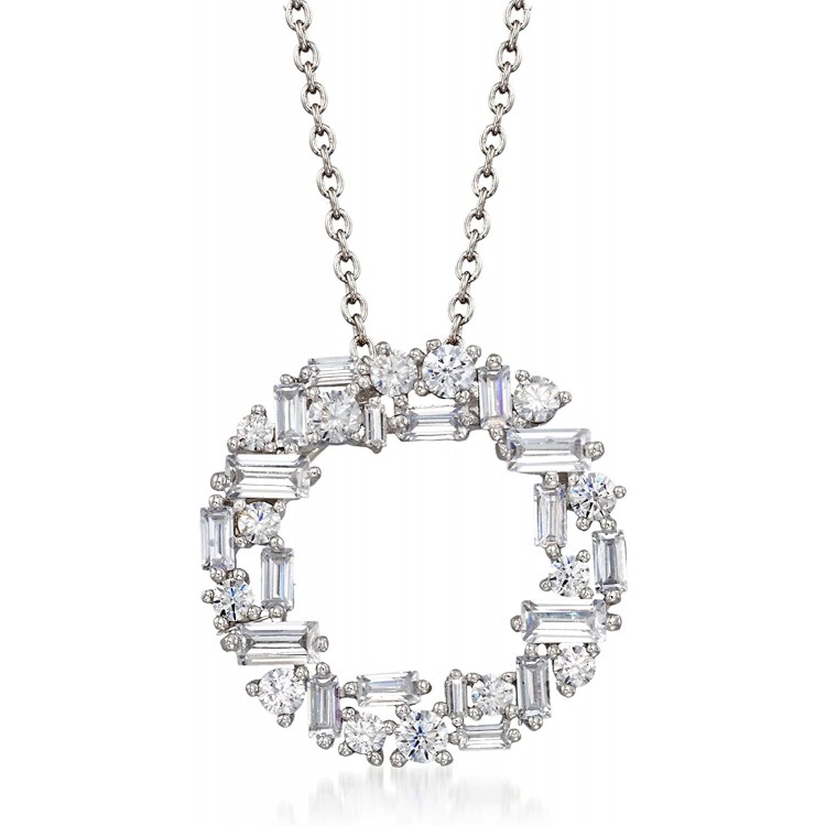 Ross-Simons 1.75 ct. t.w. Baguette and Round CZ Open Circle Pendant Necklace in Sterling Silver. 16 inches