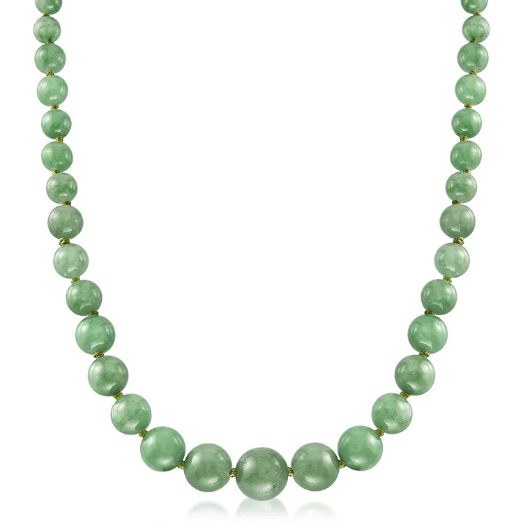 Ross-Simons 6-13mm Graduated Green Jade Bead Necklace With 14kt Yellow Gold