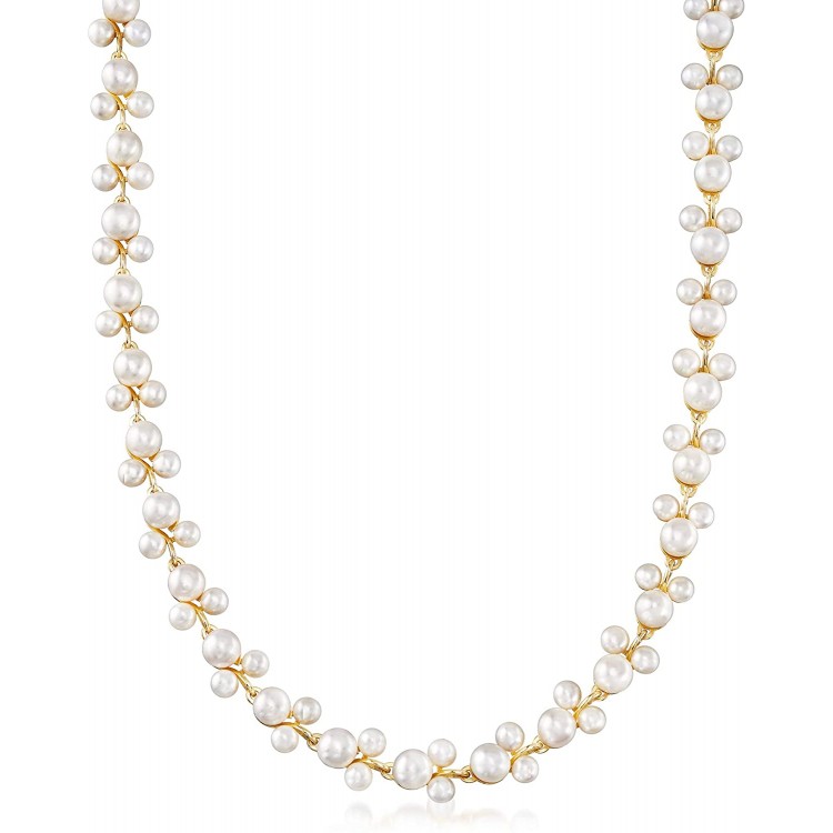 Ross-Simons 5-7.5mm Cultured Pearl Trio Vine Necklace in 18kt Gold Over Sterling