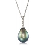 Ross-Simons 11-12mm Black Cultured Tahitian Pearl Pendant Necklace With .10 ct. t.w. Diamond in Sterling Silver. 18 inches