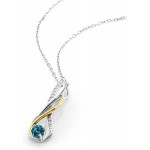 Gem Stone King 2-Tone 10K Yellow Gold And 925 Sterling Silver Round London Blue Topaz and Diamond Infinity Pendant Necklace For Women (0.34 Cttw with 18 Inch Chain)