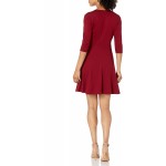 Lark &amp; Ro Women&#39;s Three Quarter Sleeve Faux Wrap Fit and Flare Dress