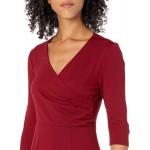 Lark &amp; Ro Women&#39;s Three Quarter Sleeve Faux Wrap Fit and Flare Dress