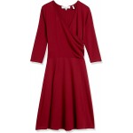 Lark &amp; Ro Women&#39;s Three Quarter Sleeve Faux Wrap Fit and Flare Dress